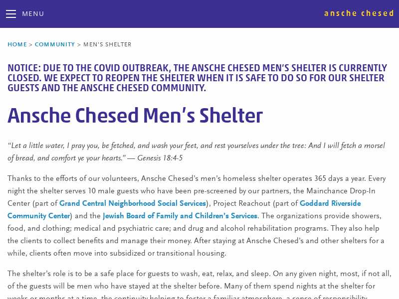 Ansche Chesed Men’s Shelter