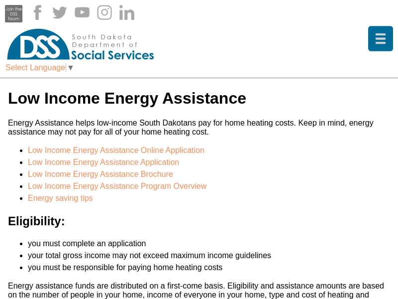 LIHEAP Low-Income Home Energy Assistance Program South Dakota